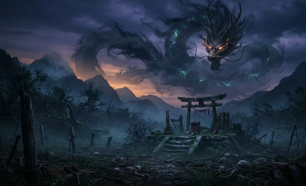 Dragon haunting an ancient execution ground.