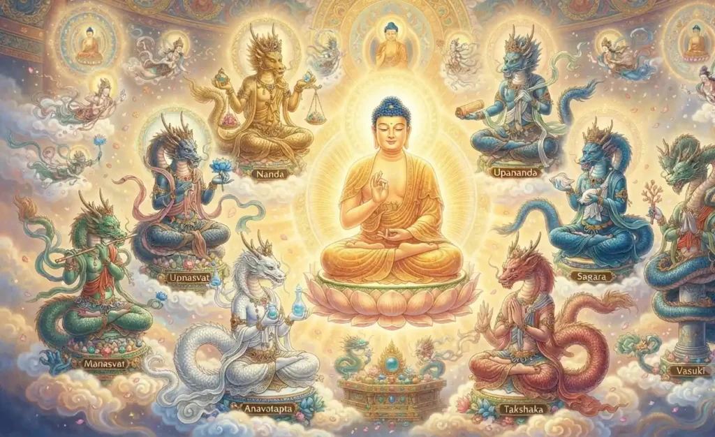 Eight Dragon Kings serving as Buddhist protectors.