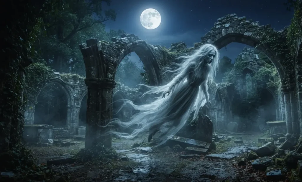 Banshee appearing as a spectral woman at night.