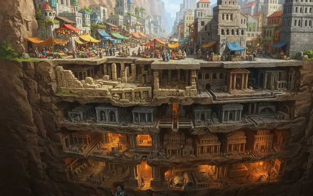 Fantasy city revealing centuries of hidden history.