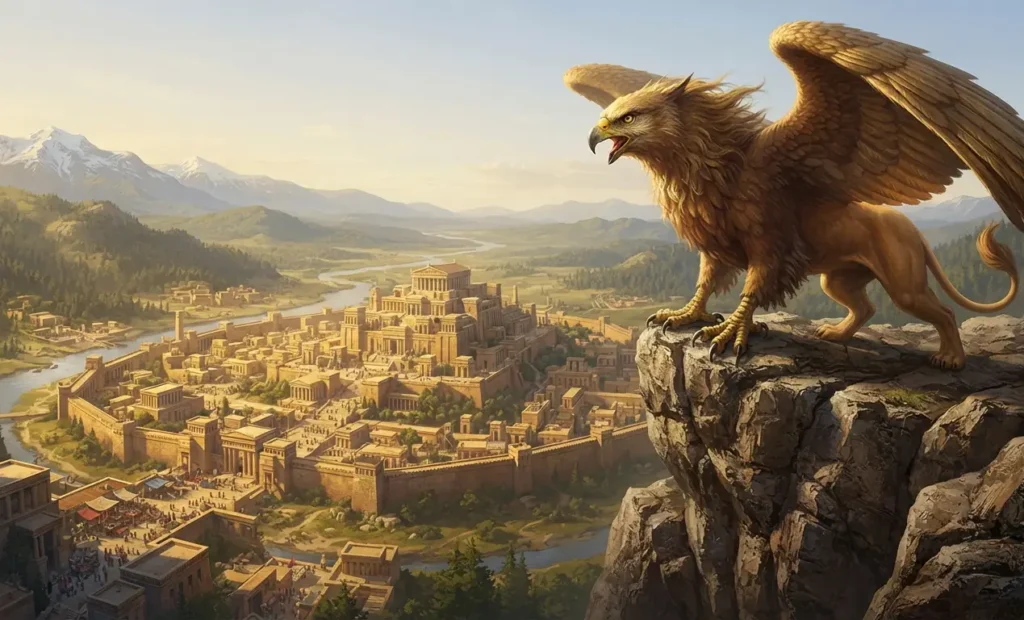 Griffin with an eagle's head and lion's body.