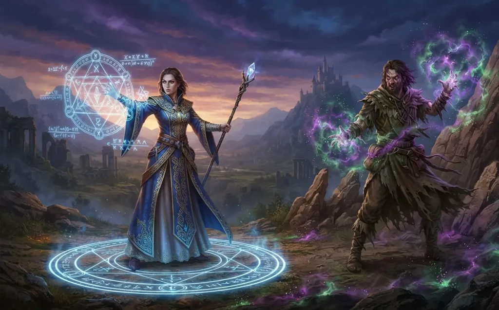 Hard magic and soft magic systems shown side by side.