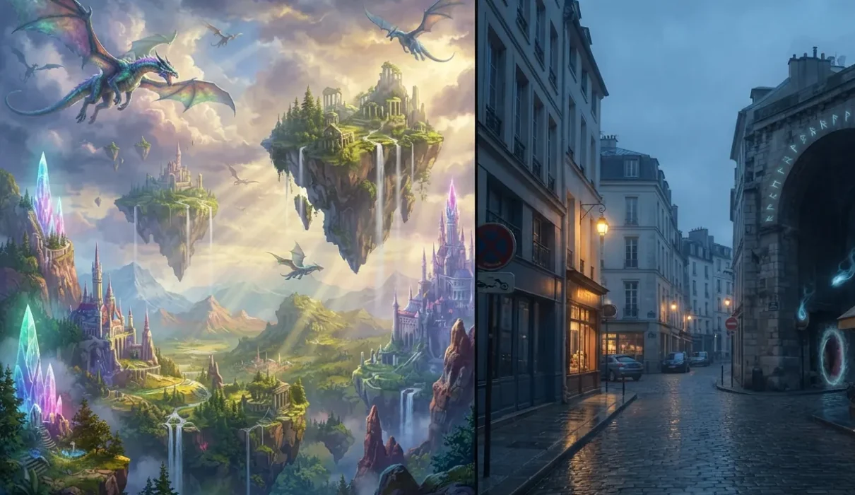 High fantasy vs low fantasy worlds shown side by side.