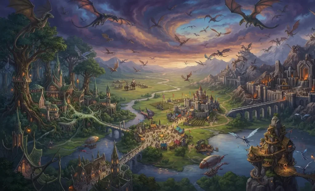 Fantasy world united through rich and coherent world-building.