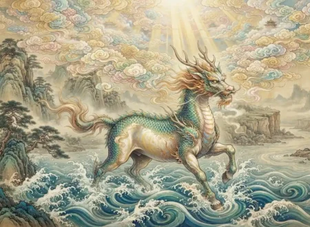 Mythical Longma rising from the Yellow River.