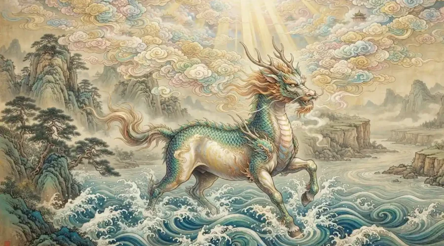 Mythical Longma rising from the Yellow River.