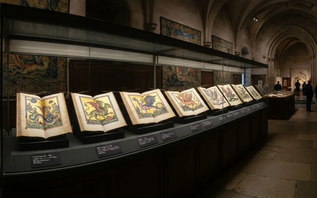 Dragon and related dragon-like creatures shown together.