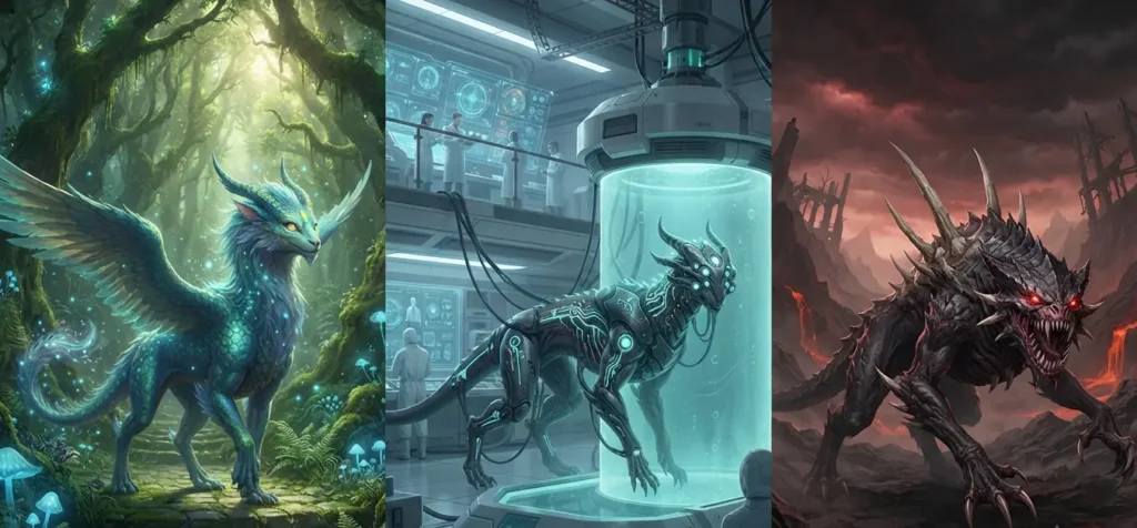 The same concept interpreted through three different genres.