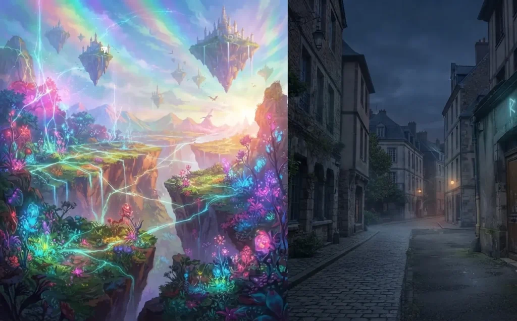Comparison of worlds with different levels of magic.