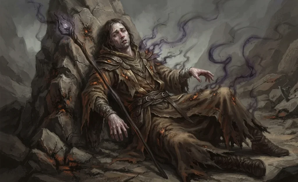 Mage paying a price for using powerful magic.