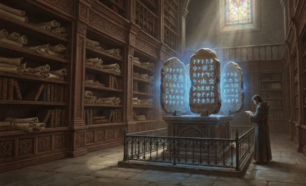 Magical laws preserved in an ancient fantasy library.