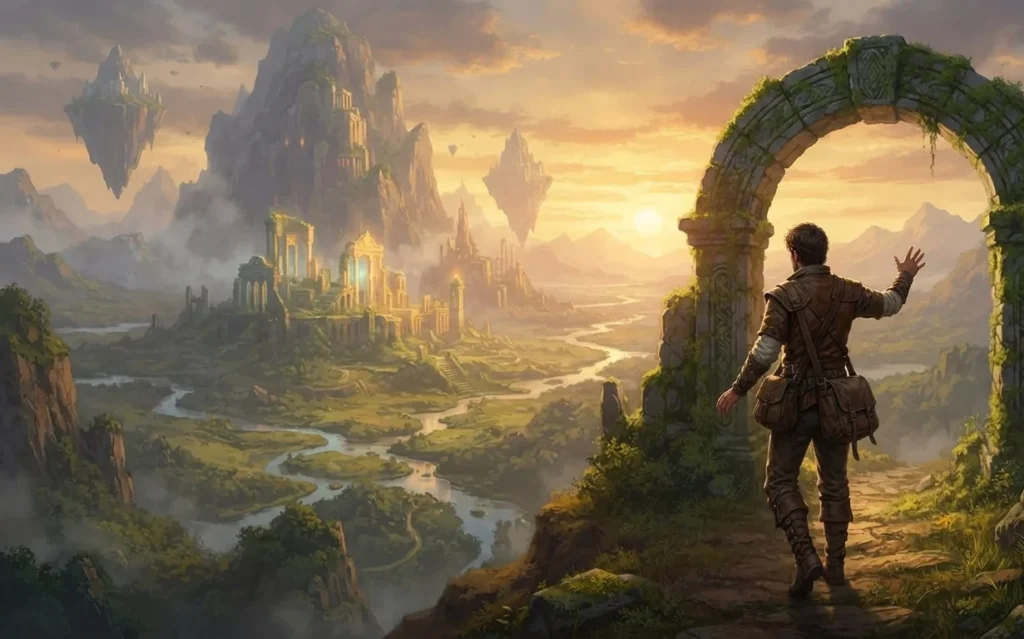 Adventurer discovering a completely fictional fantasy world.