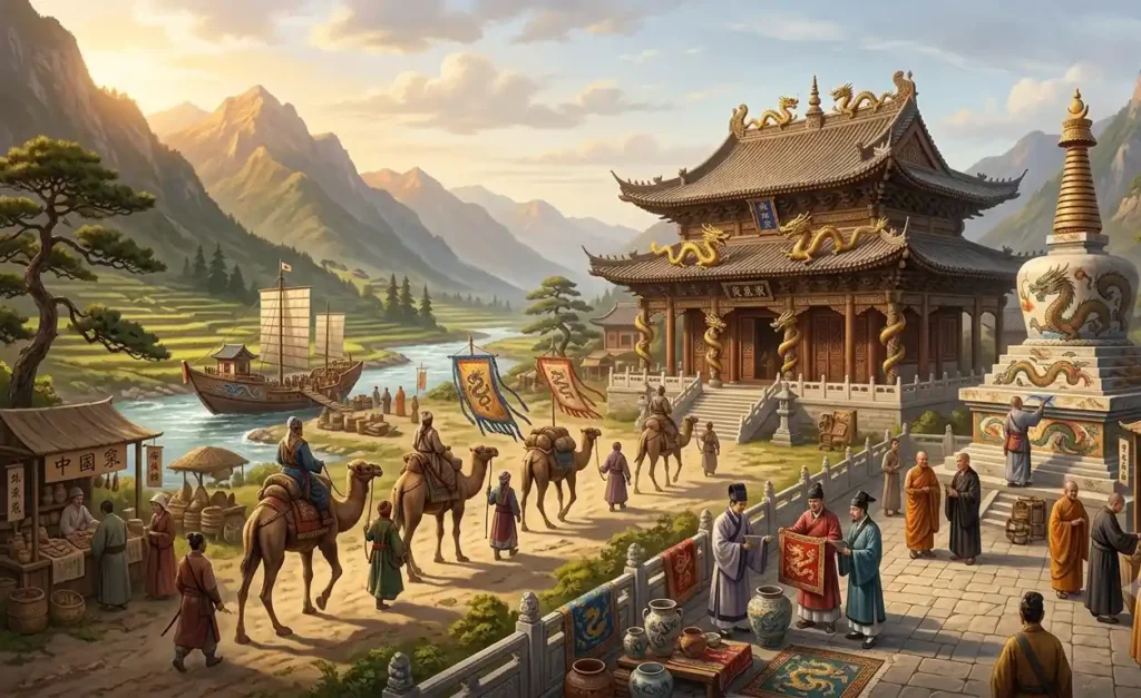 Dragon symbolism spreading across East Asian civilizations.