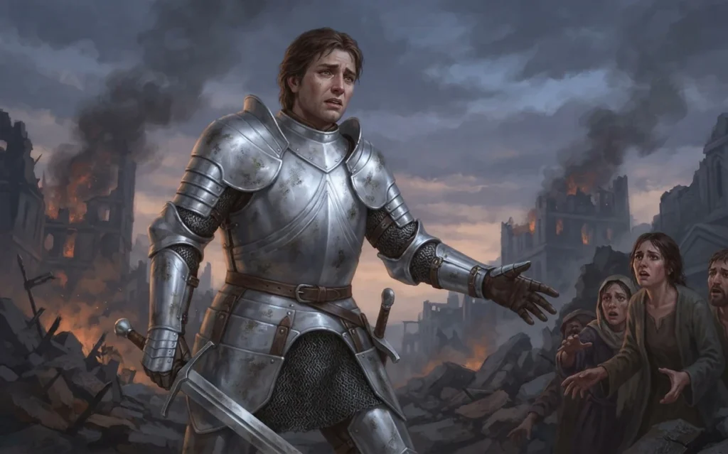 Idealistic hero confronting an impossible dilemma.
