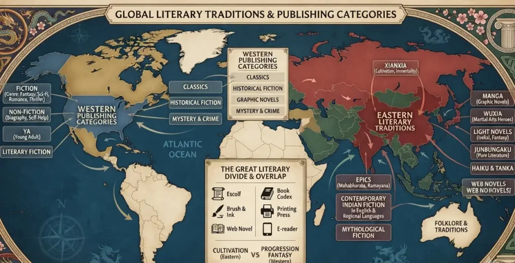 Eastern and Western approaches to fantasy classification.