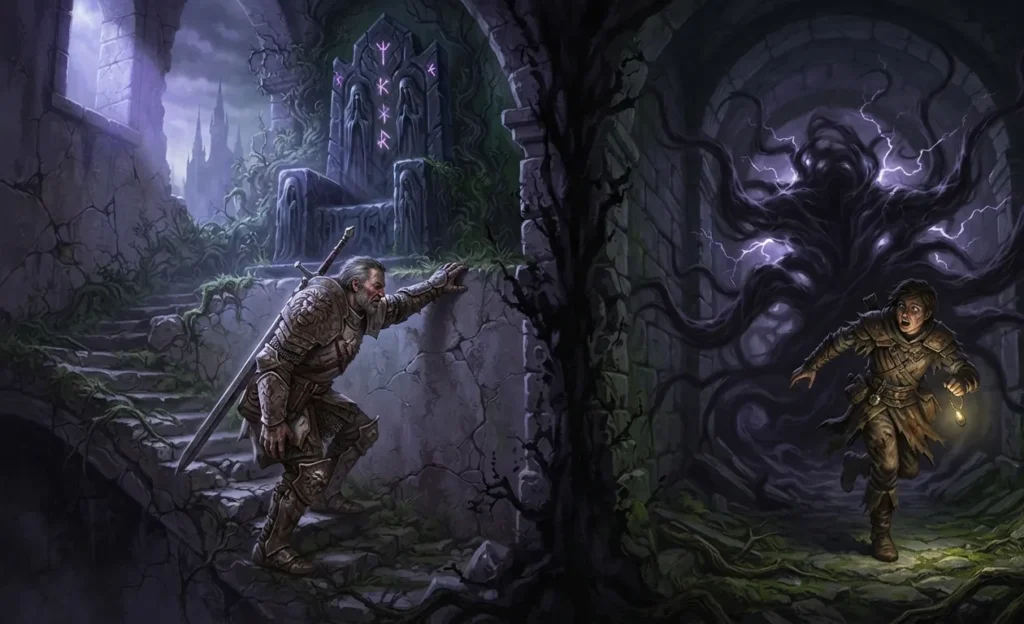 Hero pursuing a goal while another struggles simply to survive.