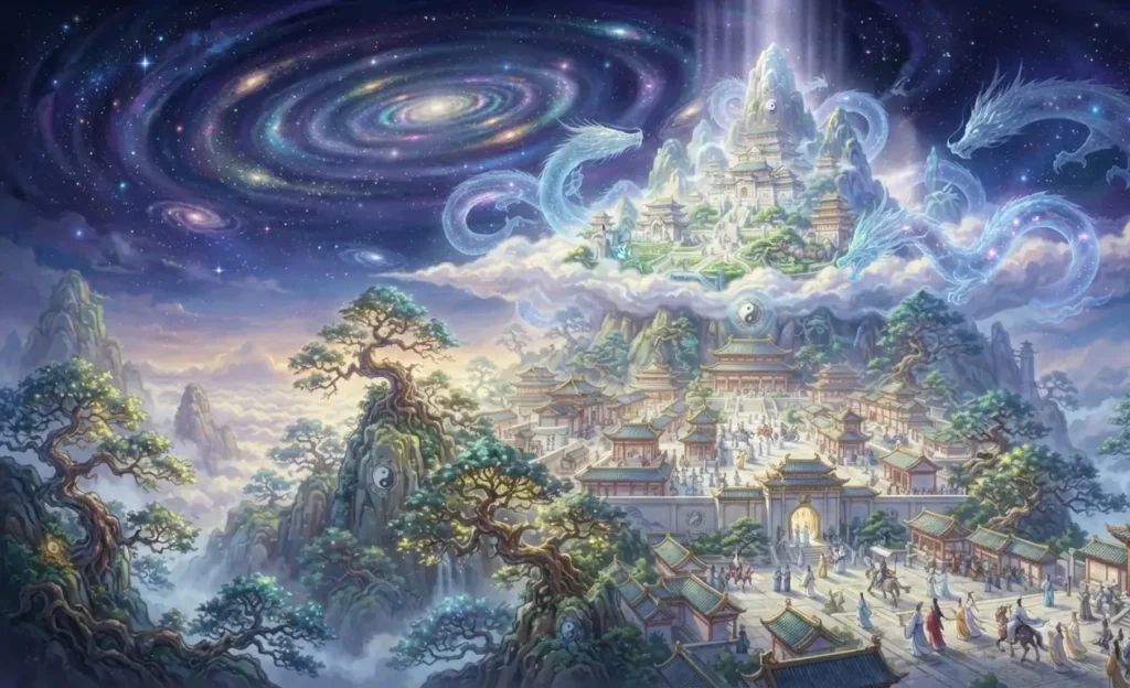 Daoist cosmology inspiring modern cultivation fiction.