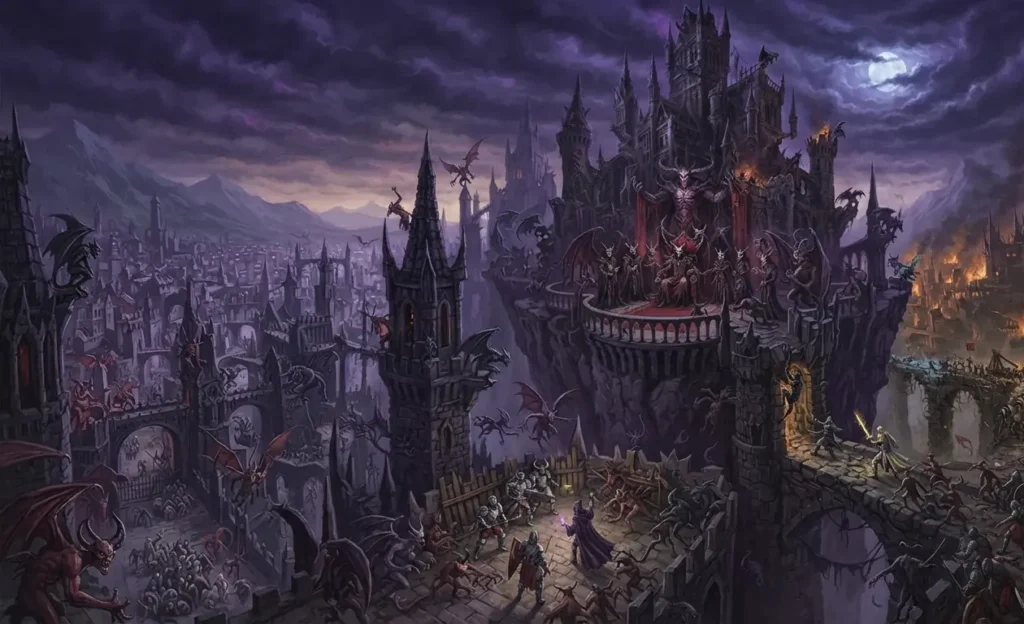 Fantasy world combining horror with moral ambiguity.