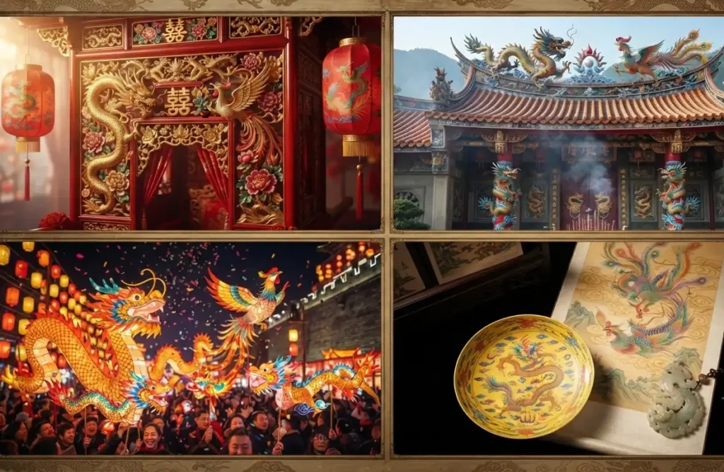 Dragon and phoenix motifs in modern Chinese cultural traditions.