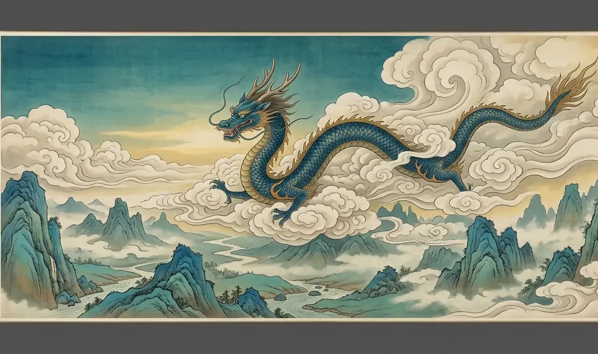 How Eastern Dragons Fly? -Wingless Eastern dragon flying through the sky.