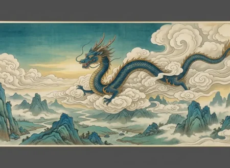How Eastern Dragons Fly? -Wingless Eastern dragon flying through the sky.