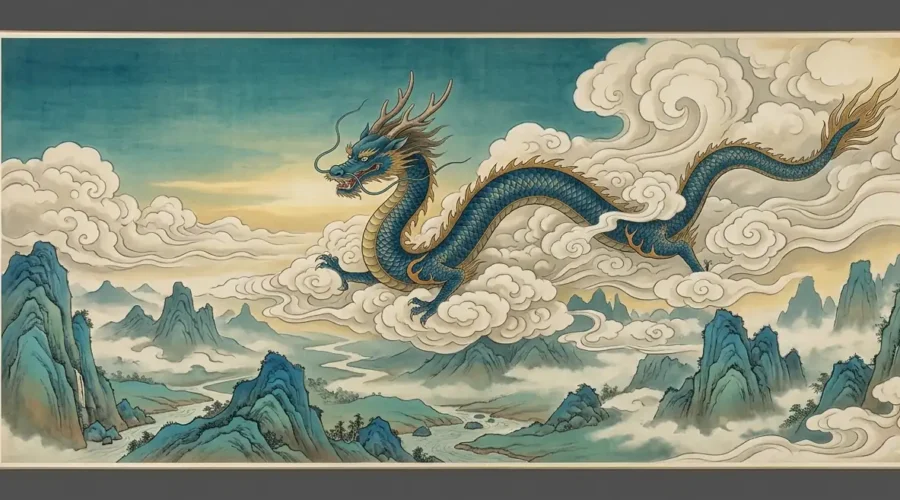 How Eastern Dragons Fly? -Wingless Eastern dragon flying through the sky.
