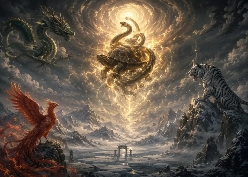 Xuanwu ascending as a divine deity.