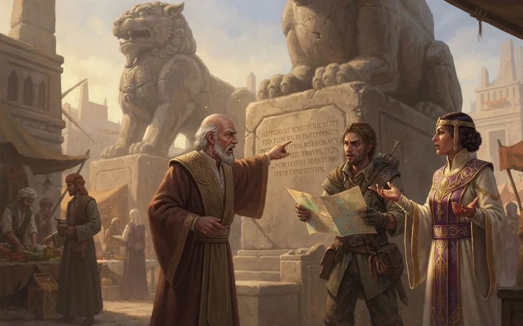 Different characters arguing over a historical event.