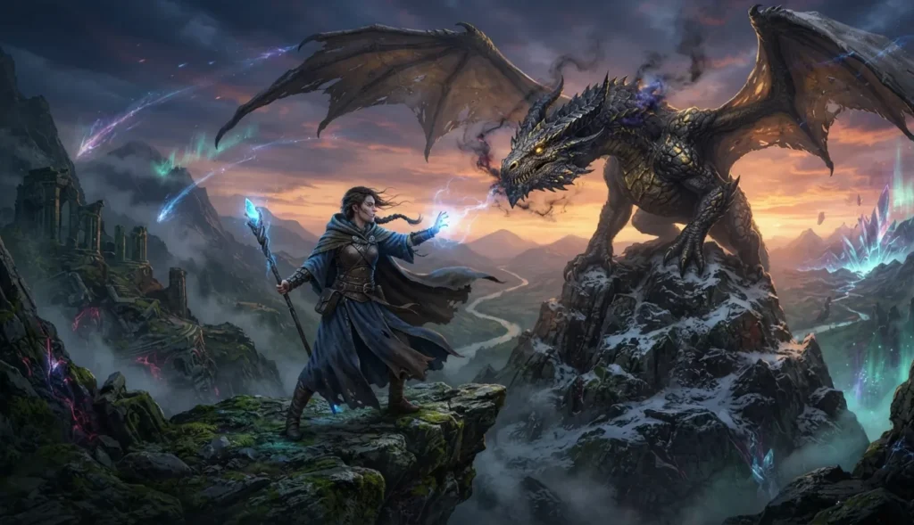 Young wizard facing the last dragon.