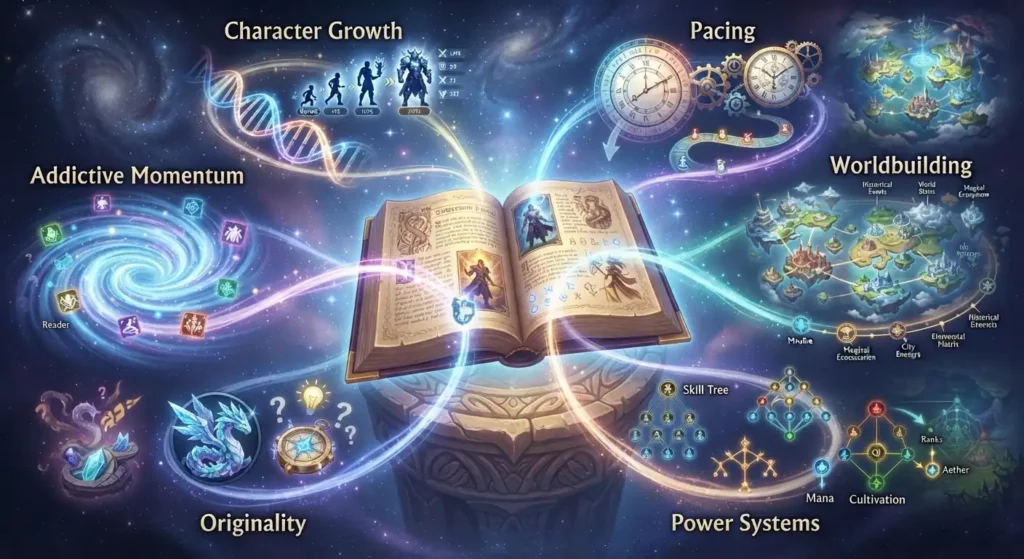 Criteria for selecting progression fantasy books.