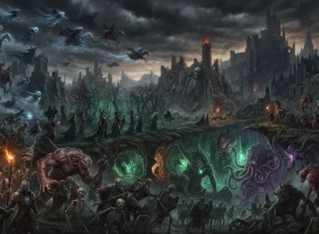 Dark fantasy creatures emerging from familiar folklore and fantasy worlds.
