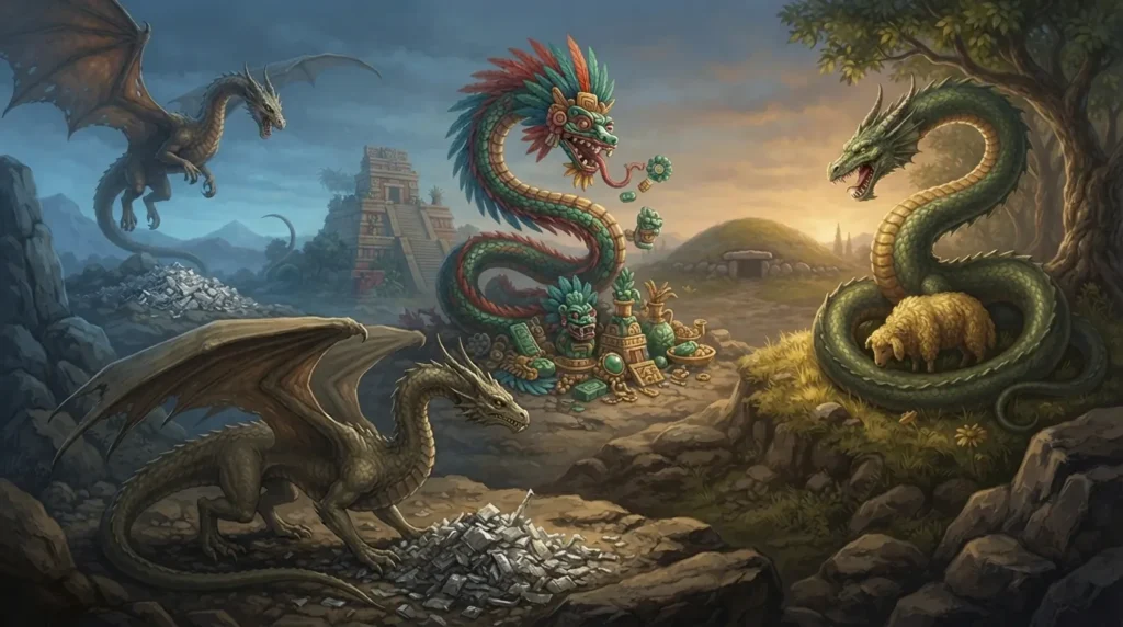 Different origins of the treasure-hoarding dragon motif.
