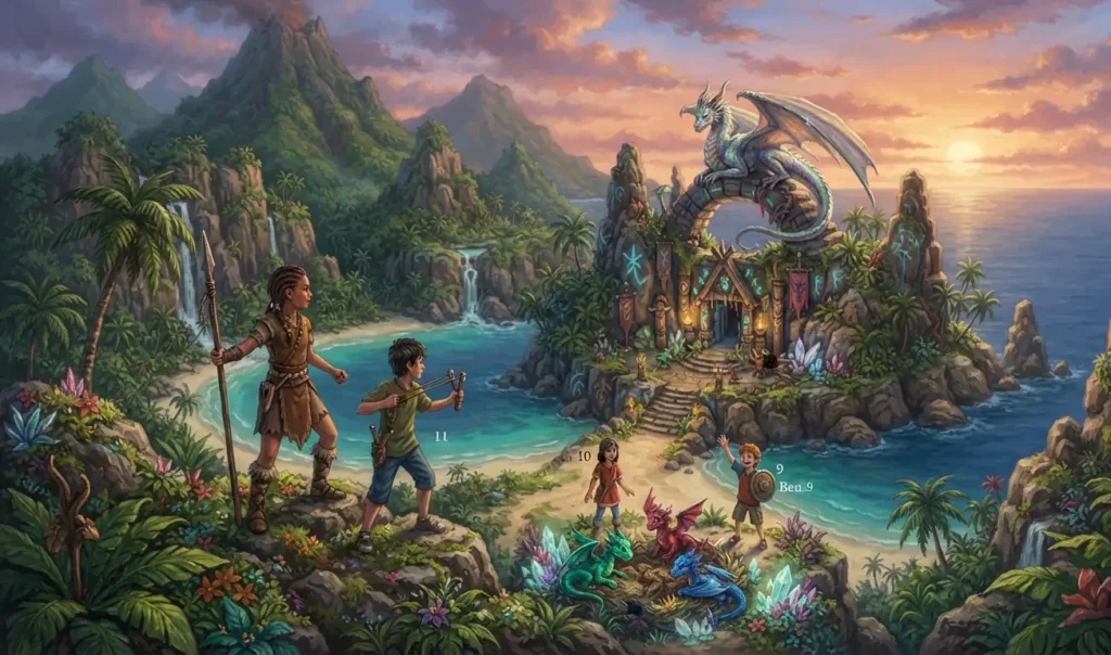 Young dragon defenders protecting a secret island.