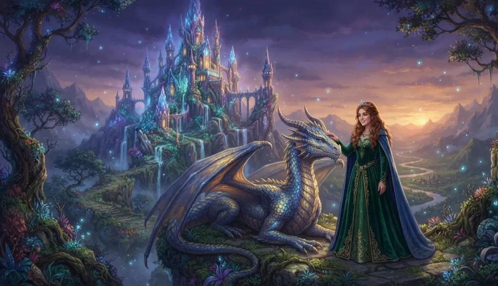 Princess and dragon protecting the kingdom of Trelian.