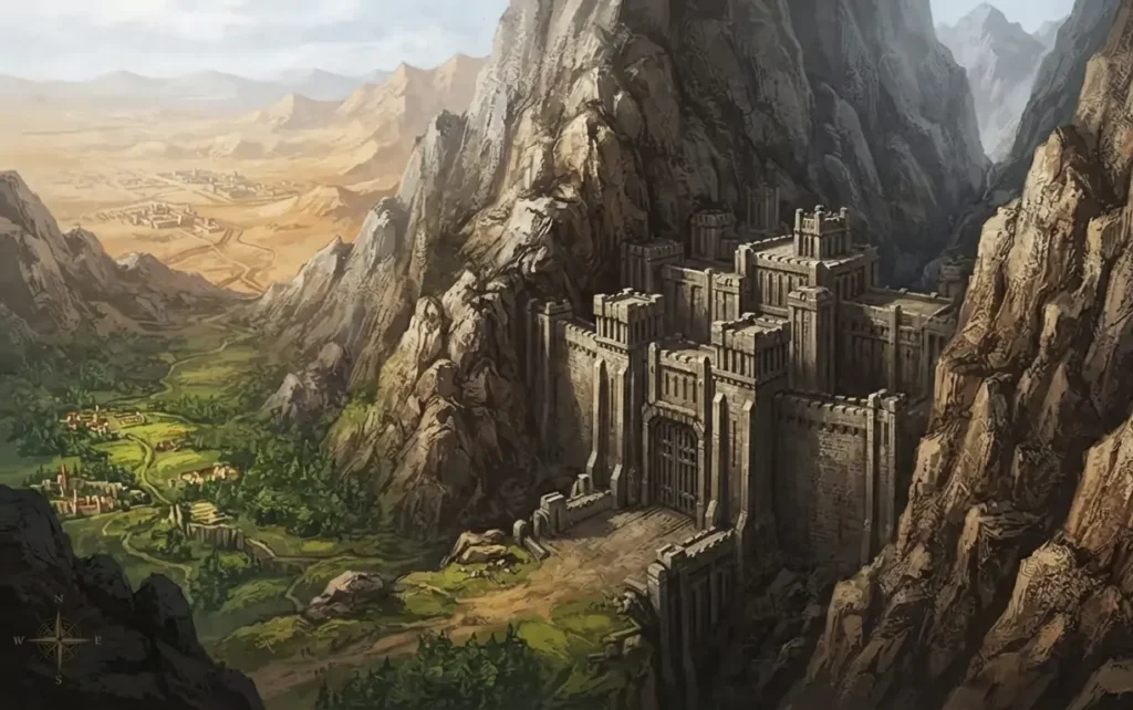 Fortress controlling an important trade chokepoint.