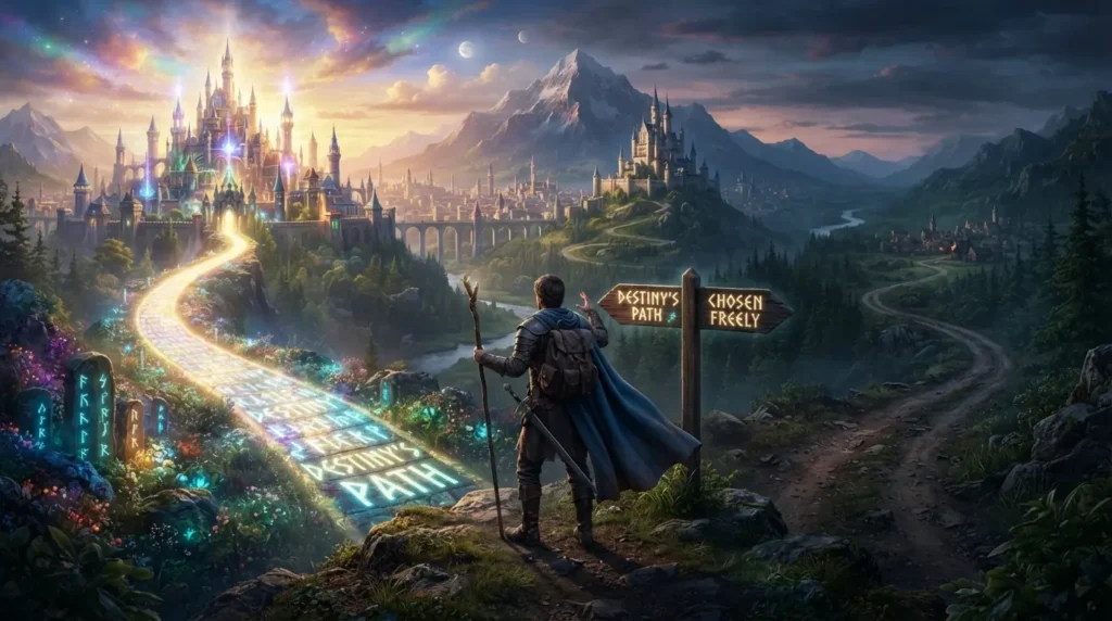 Hero choosing between destiny and personal choice.