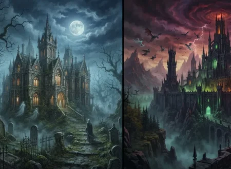 Dark fantasy vs Gothic fantasy represented side by side.
