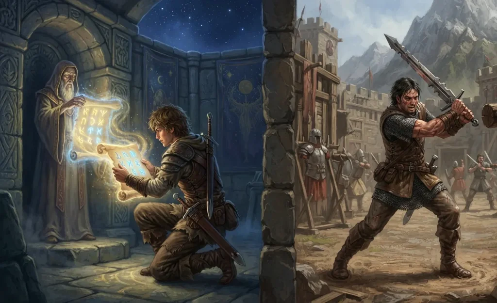 Destiny-based hero contrasted with a self-made protagonist.
