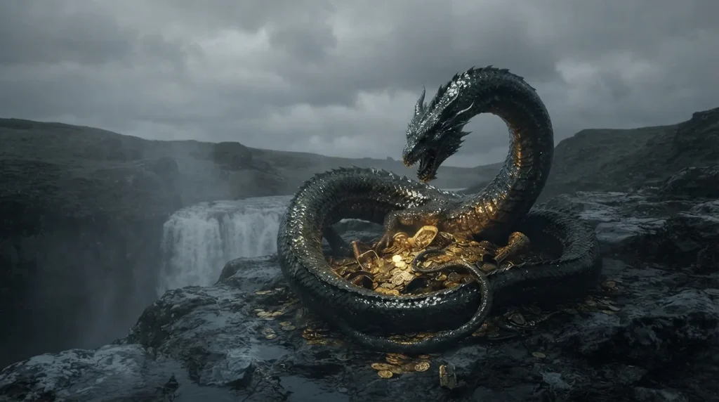 Fafnir transformed into a dragon after claiming cursed treasure.