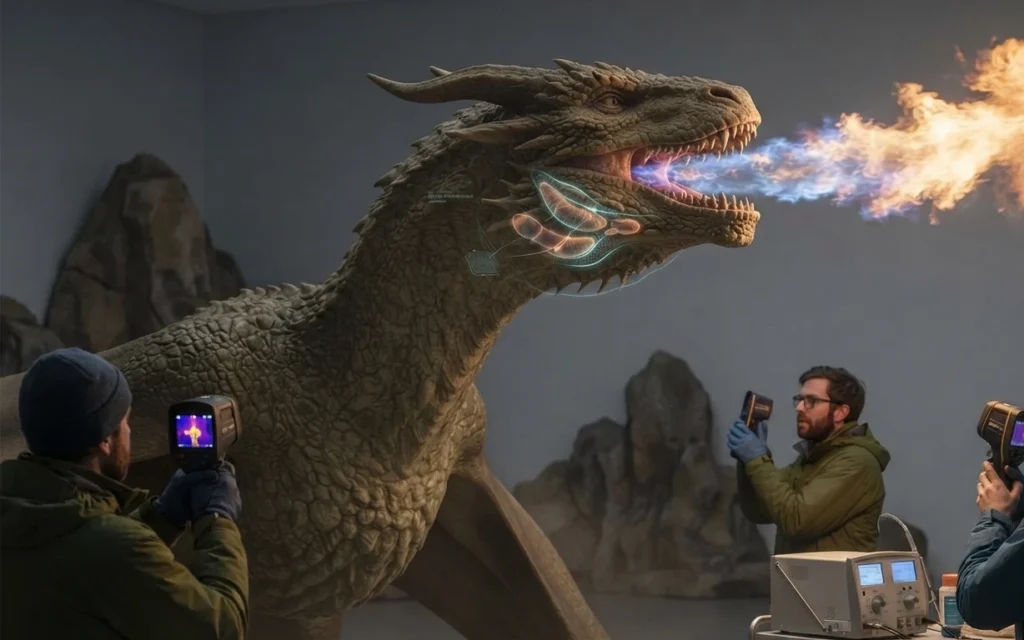 Scientific visualization of a fire-breathing dragon.