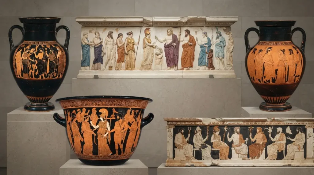 Different ancient versions of the Twelve Olympians.
