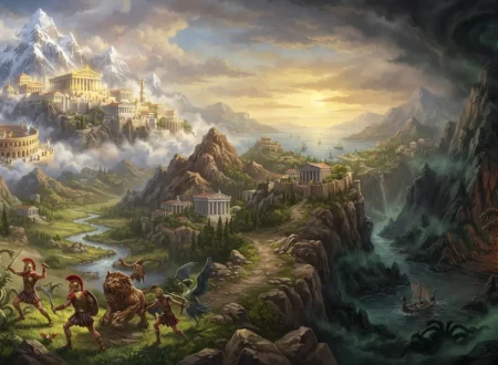 Greek mythology featuring gods, heroes, monsters, and the Underworld.