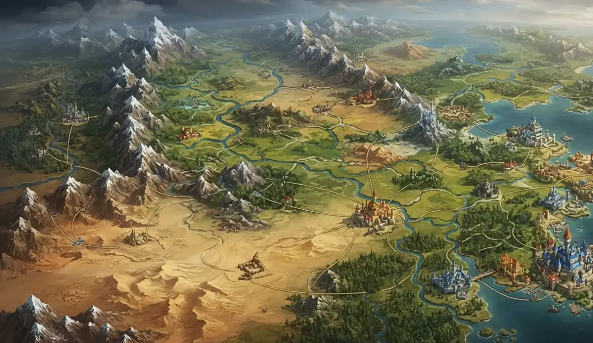 Fantasy map illustrating how fantasy geography shapes civilizations.