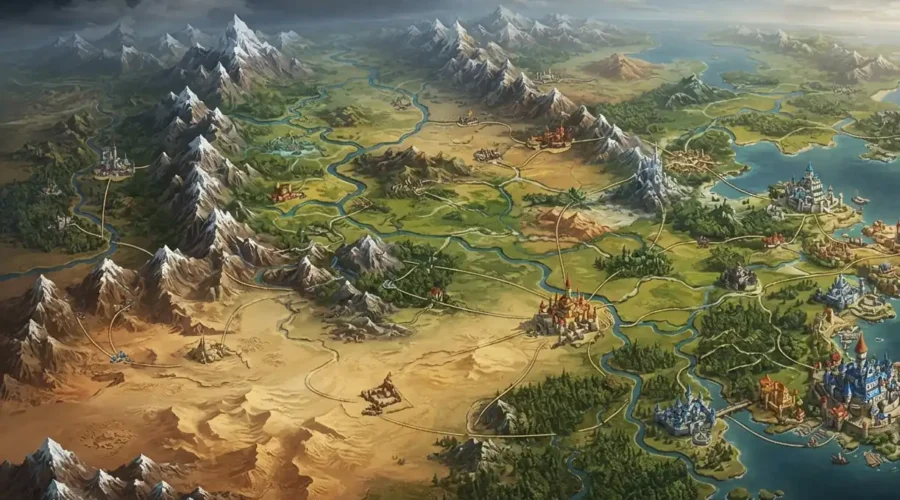 Fantasy map illustrating how fantasy geography shapes civilizations.
