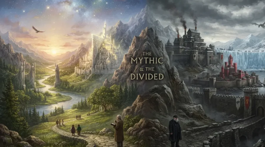 Tolkien & Martin representing two influential approaches to modern fantasy.