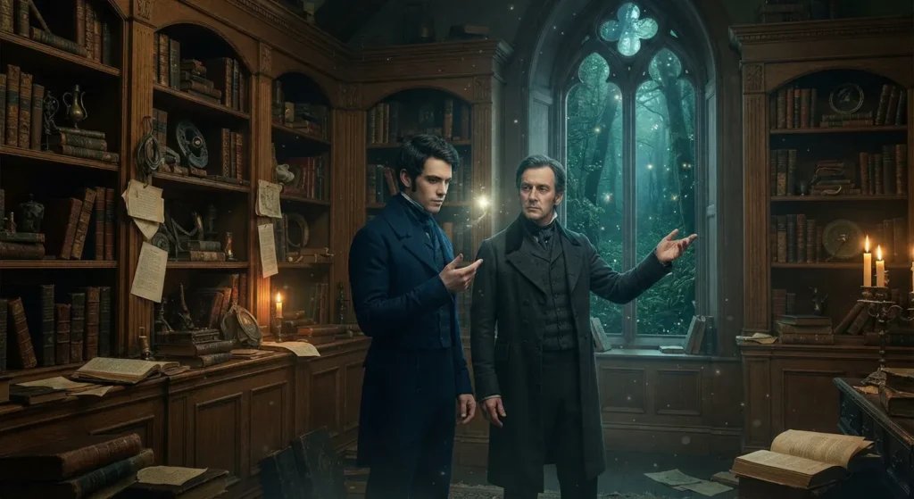 Jonathan Strange and Mr Norrell practicing magic.