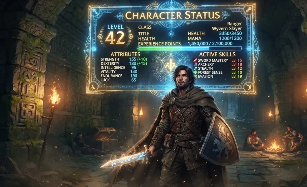 LitRPG status screen showing measurable progression.