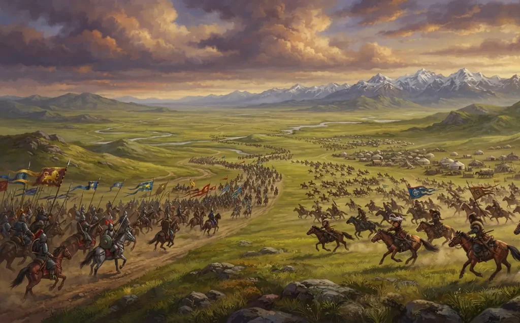 Open plains favoring fast-moving armies and mobile societies.
