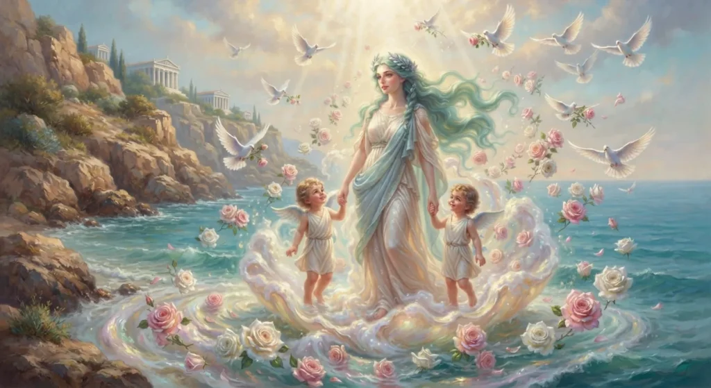 Aphrodite emerging from the sea.