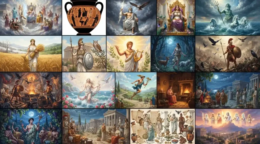 The Olympian gods gathered on Mount Olympus.
